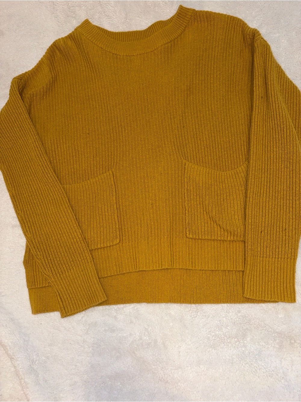 Madewell Mustard Ribbed Crewneck Sweater with Front Pockets